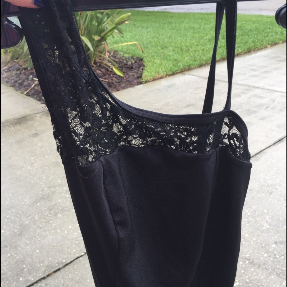 Leotard with slanted lace on top